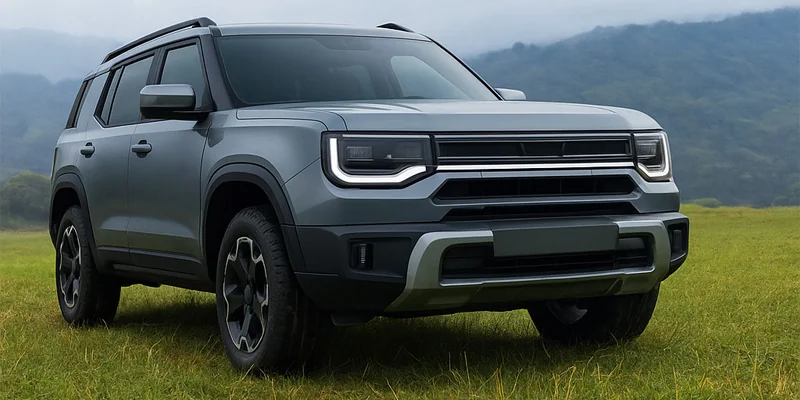 Grauer BAIC BJ30 SUV im Offroad-Look auf einer grünen Wiese